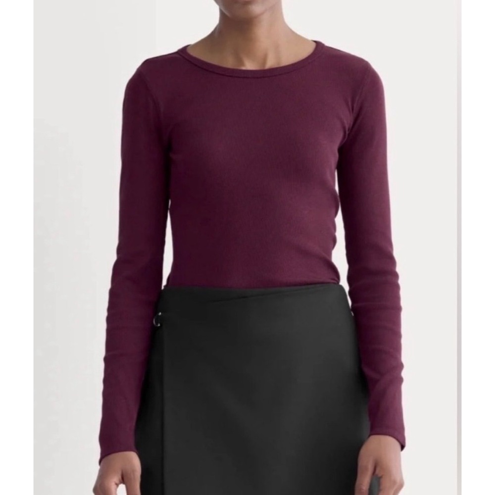 NWOT Everlane Womens The Luxe Rib Long Sleeve Crew Shirt Small Maroon Preppy